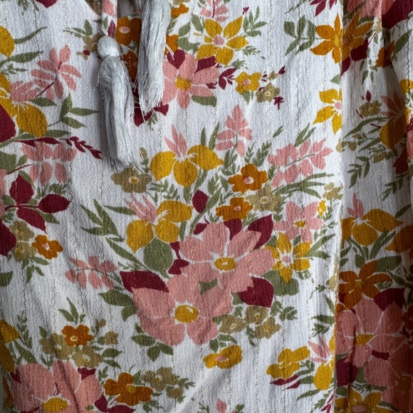 Joie Floral Metallic Peasant Top EUC XL Womens Relaxed Fit Cropped Blouse - Picture 3 of 13